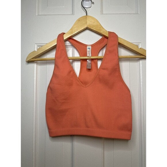 FREE PEOPLE Movement Free Throw Crop Tank Ribbed Orange Medium - Picture 3 of 7